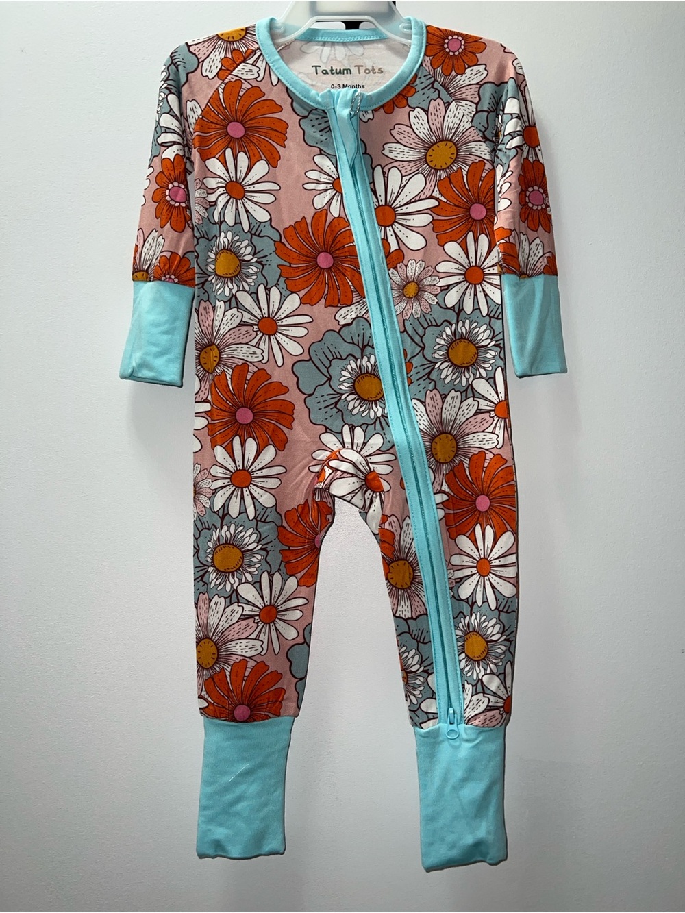 Floral Zip-Front Footie in Pink & Aqua
